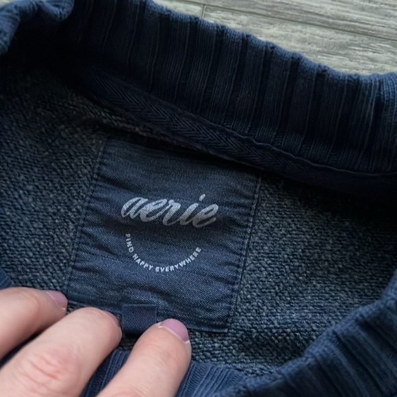 Aerie Blue “Checked Out” Crewneck Sweater Size Small - Picture 4 of 8